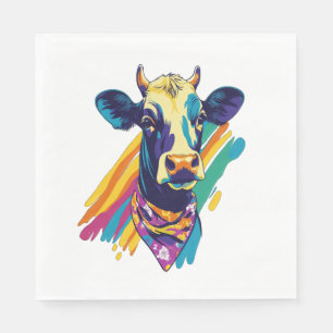Servilleta De Papel Vaca colorida, diseño de vaca arcoiris