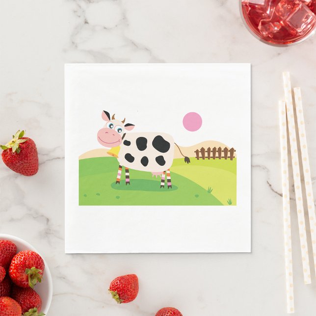 Servilleta De Papel Vaca de dibujos animados linda en campo soleado de (Subido por el creador)