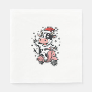 Servilleta De Papel Vaca de Navidad montando scooter rosa vintage vect