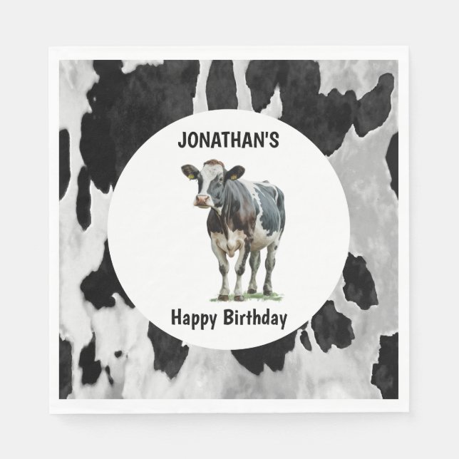 Servilleta De Papel Vaca en blanco y negro (Anverso)