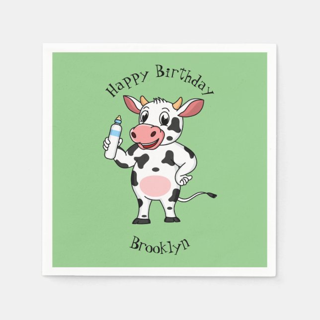 Servilleta De Papel Vaca feliz con personalizado de biberón (Anverso)