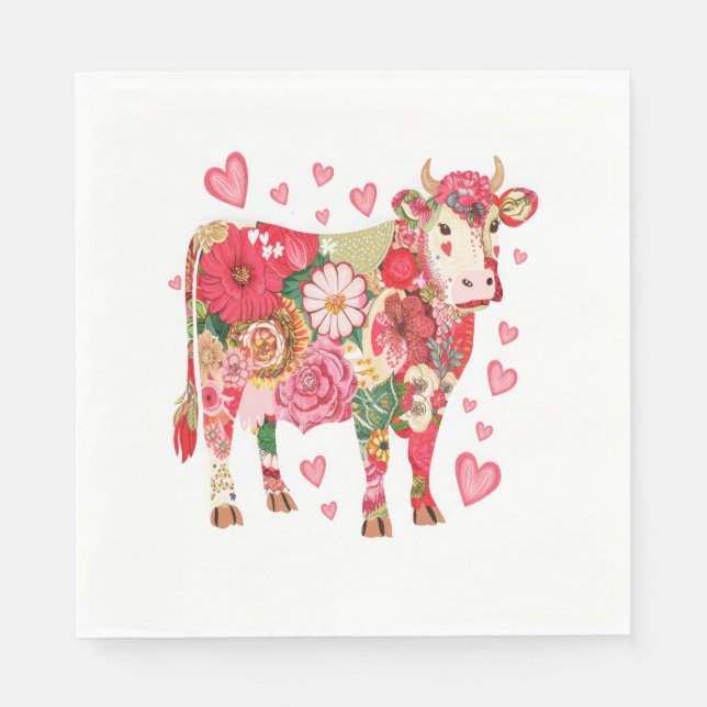 Servilleta De Papel Vaca floral, diseño de vaca dulce (Anverso)