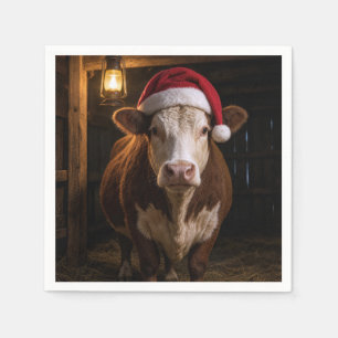 Servilleta De Papel Vaca Hereford de Navidad en el granero