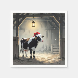 Servilleta De Papel Vaca Hereford de Navidad en la entrada del granero