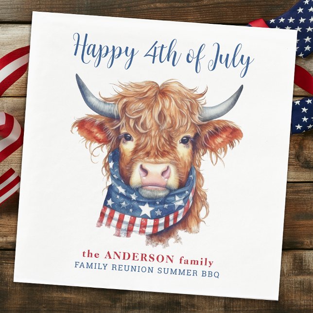 Servilleta De Papel Vaca Highland 4 De Julio Patriótico Rojo Azul Blan (Subido por el creador)