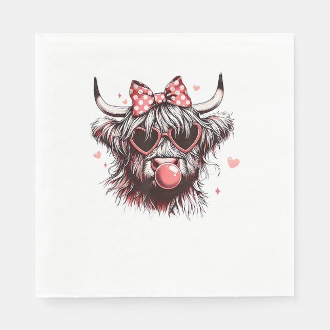 Servilleta De Papel Vaca Highland de Valentine Coquette Bow Heifer (Anverso)