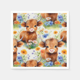 Servilleta De Papel Vaca Highland en flores silvestres
