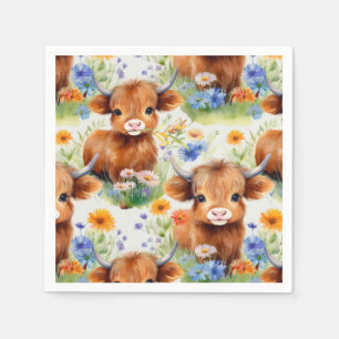 Servilleta De Papel Vaca Highland en flores silvestres