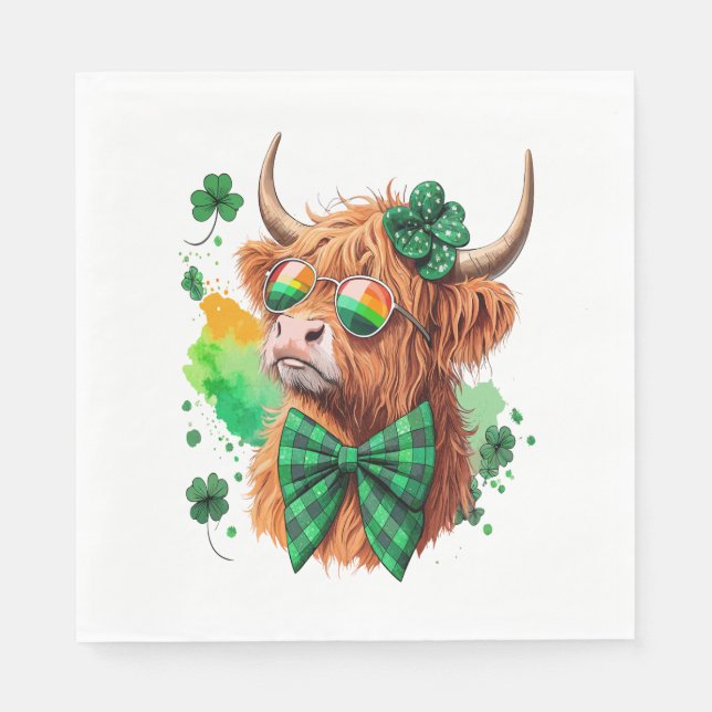 Servilleta De Papel Vaca Highland St Patrick's , vaca afortunada (Anverso)