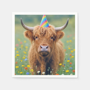 Servilleta De Papel Vaca Highlandlandesa de cumpleaños con sombrero de