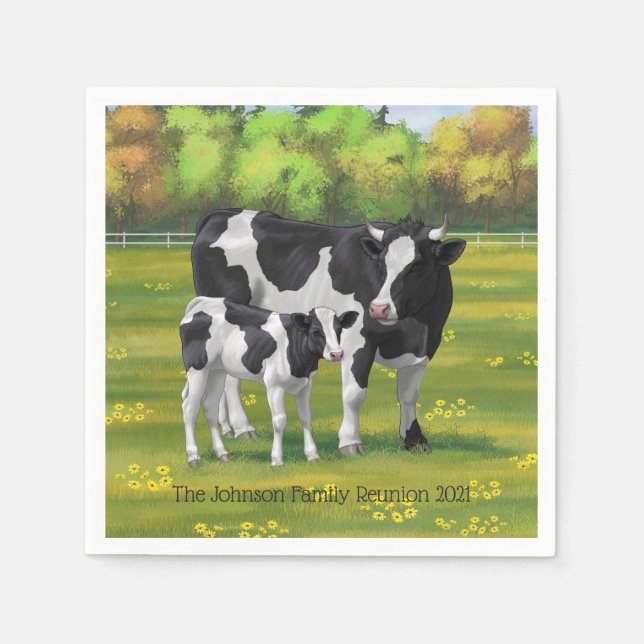Servilleta De Papel Vaca Holstein y ternera en salsa de verano (Anverso)