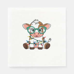 Servilleta De Papel Vaca linda con gafas y decoración navideña 