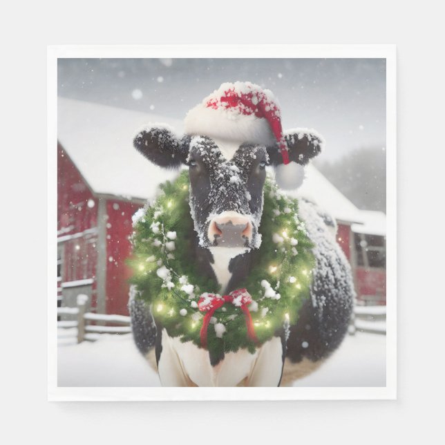 Servilleta De Papel Vaca navidad con guirnalda (Anverso)