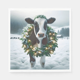 Servilleta De Papel Vaca navidad con guirnalda
