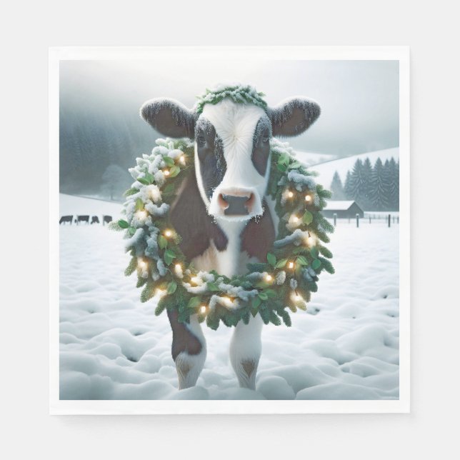 Servilleta De Papel Vaca navidad con guirnalda (Anverso)