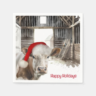 Servilleta De Papel Vaca navidad con Santa Hat
