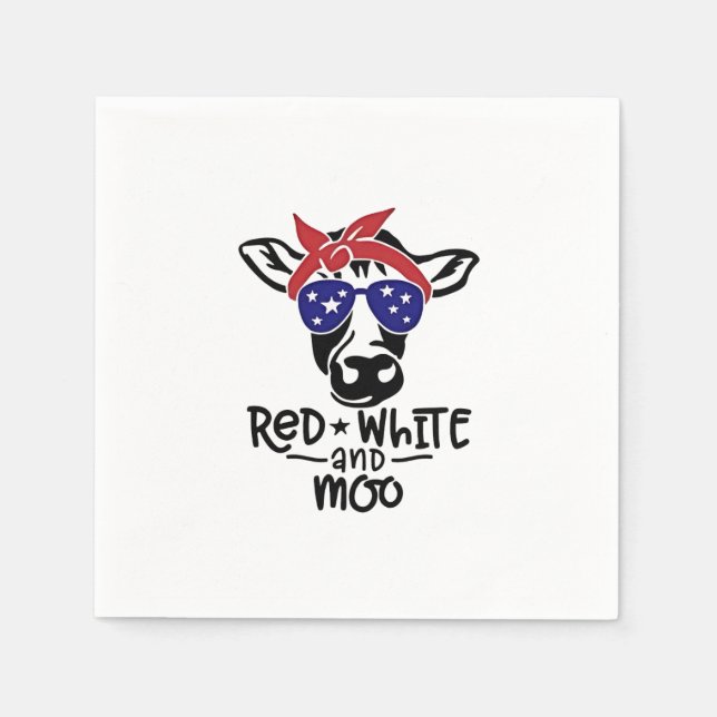 Servilleta De Papel Vaca patriótica roja y moro 4 de julio (Anverso)