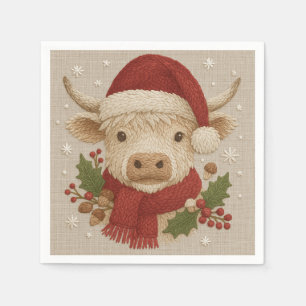 Servilleta De Papel Vaca rústica de Highland con Santa Hat
