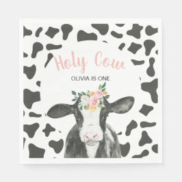 Servilleta De Papel Vaca Sagrada Cumpleaños Floral de Gingham Rosa