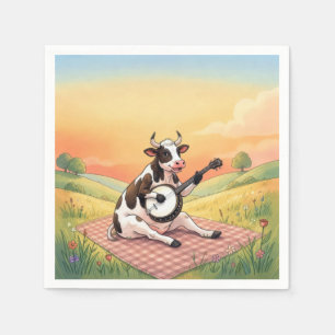 Servilleta De Papel Vaca tocando un banjo en una manta