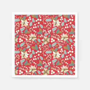 Servilleta De Papel Vacaciones de invierno de fondo rojo de Poinsettia