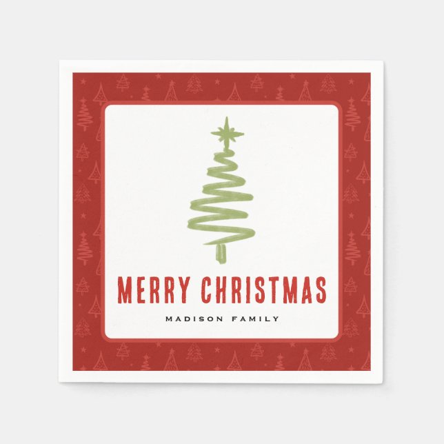 Servilleta De Papel Vacaciones de la familia Green & Red Christmas Tre (Anverso)