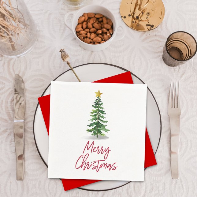 Servilleta De Papel Vacaciones de Navidades de árbol de pino acuarela (Subido por el creador)