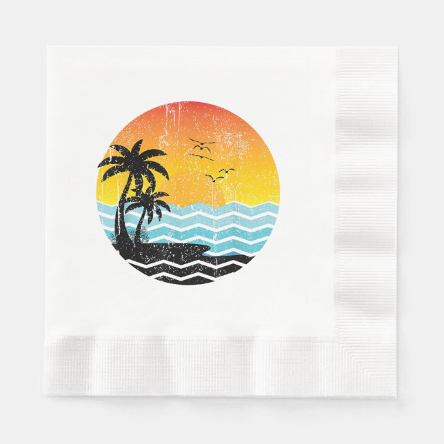 Servilleta De Papel Vacaciones de Verano Palmeras Atardecer Retro Trop (Anverso)