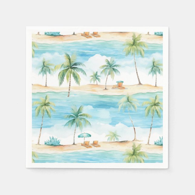 Servilleta De Papel Vacaciones de Verano Playa Palmeras - (Anverso)