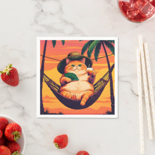 Servilleta De Papel Vacaciones divertidas de gato de verano retro