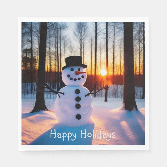 Servilleta De Papel Vacaciones felices de Snowman (Anverso)