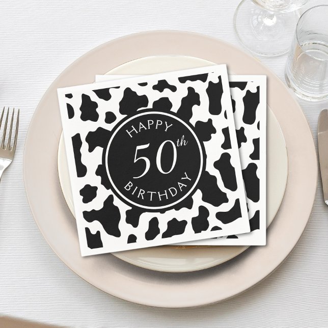 Servilleta De Papel Vacas blancas y negras imprimen vaquero 50 cumplea (50th birthday cow print napkins)