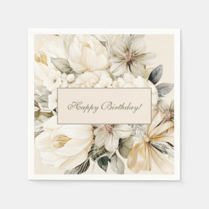 Servilleta De Papel Vainilla Cream Floral Birthday Personalizado