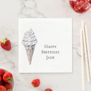 Servilleta De Papel Vainilla Plata Confetti Helado Crema Cono Cumpleañ