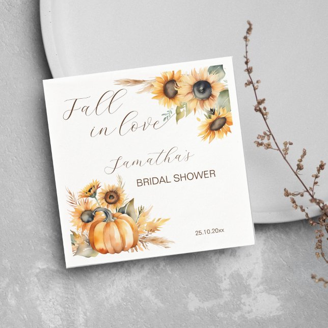 Servilleta De Papel Vajilla de girasoles de calabaza boho enamorarse (Fall in love boho sunflowers pumpkin pampas grass bridal shower tableware personalized napkins )