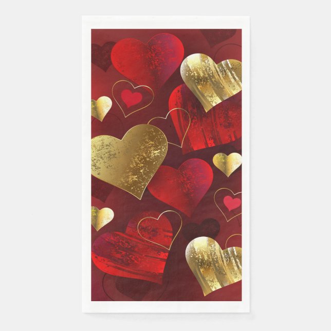 Servilleta De Papel Valentinas doradas y rojas (Anverso)