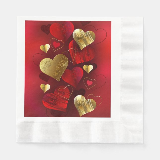 Servilleta De Papel Valentinas doradas y rojas (Anverso)