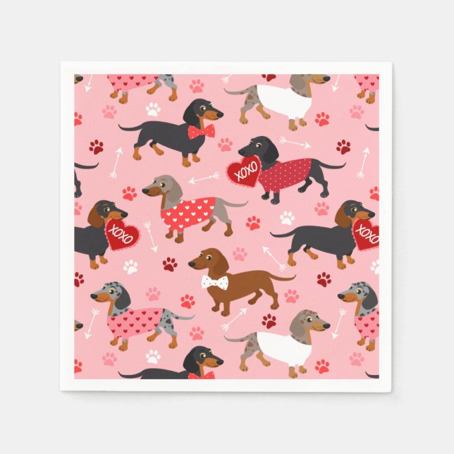 Servilleta De Papel Valentine Dachshund Napkins (Anverso)