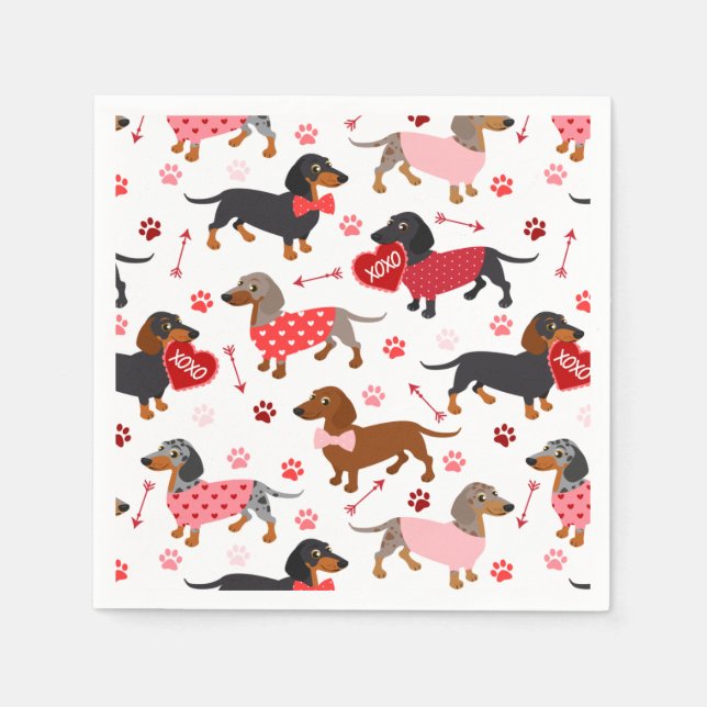 Servilleta De Papel Valentine Dachshund Napkins (Anverso)