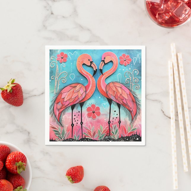 Servilleta De Papel Valentine Flamingo Art (In situ)