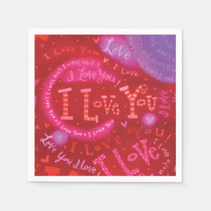 Servilleta De Papel Valentine Hearts Pink Red I Love You Typography