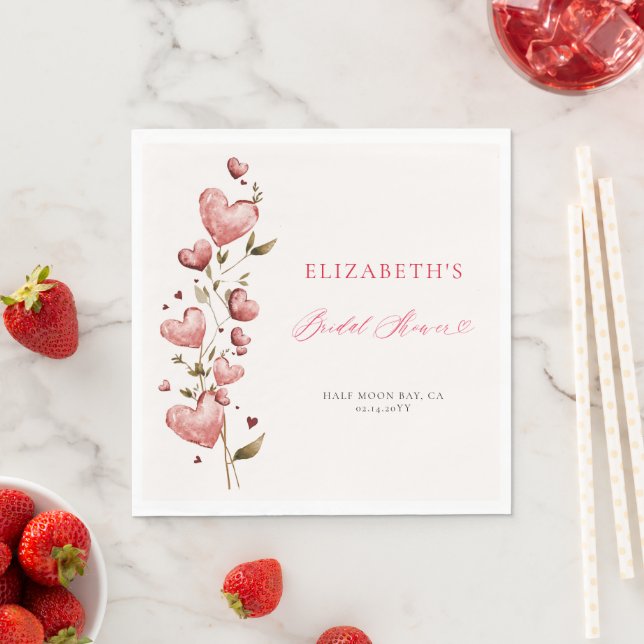 Servilleta De Papel Valentine Hearts Vines Whimsical Bridal Shower (In situ)
