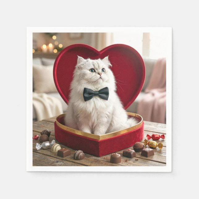 Servilleta De Papel Valentine Persian Cat In Chocolate Candy Box (Anverso)