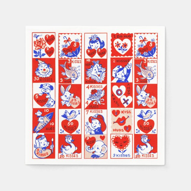Servilleta De Papel Valentine Retro Love Hugs Cute Pattern (Anverso)