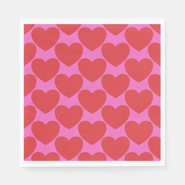 Servilleta De Papel Valentine's Day Pink and Red Heart Pattern Party (Anverso)