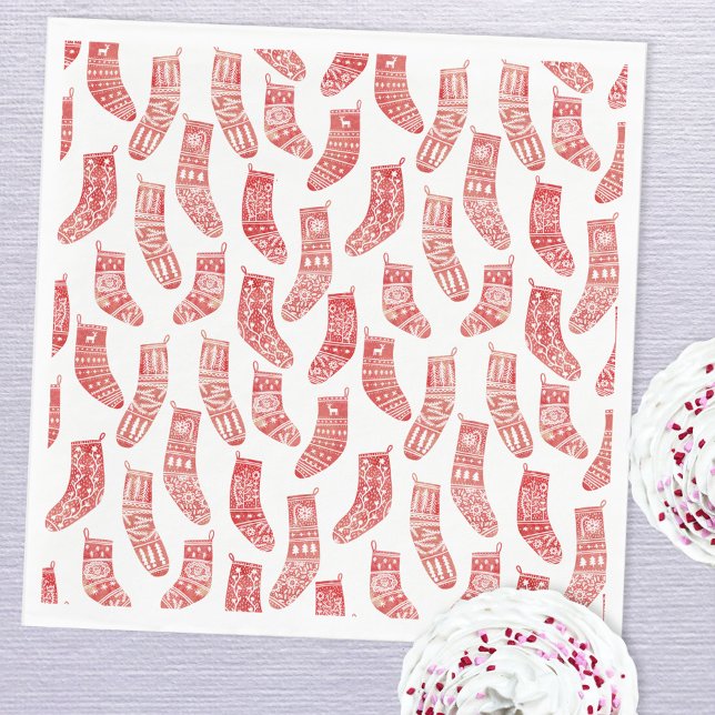 Servilleta De Papel Valores nórdicos Navidades escandinavos rojo blanc (Red and white Nordic Scandinavian stockings paper party napkins)