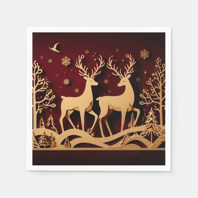 Servilleta De Papel Vals de los renos celestiales – Bosque dorado (Anverso)