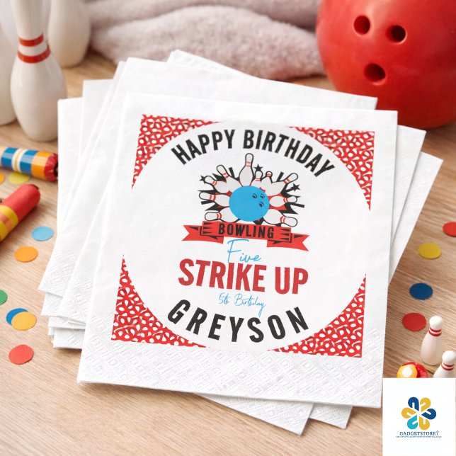 Servilleta De Papel ¡Vamos a Bowling! Fiesta de Cumpleaños Divertida p (Let’s Bowl! Fun Kids 5th Birthday Party Bowling Napkins)