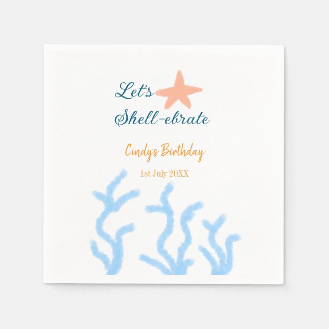 Servilleta De Papel Vamos a celebrar bajo el mar azul cumpleaños (Anverso)