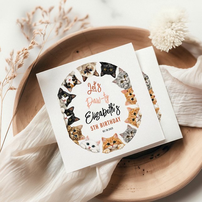 Servilleta De Papel Vamos a Pawty Gato 5 Cumpleaños | Cumpleaños Perso (Let's Pawty Cat 5th Birthday | Custom Birthday Kid Napkins
)